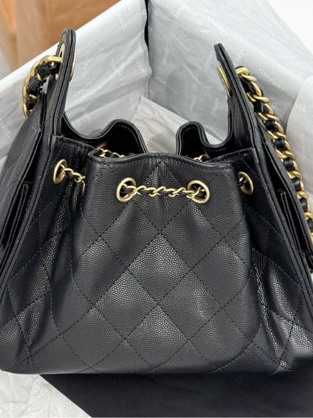 CHANEL 25 Mini Black Quilted Drawstring Shoulder Bag with Gold CC Hardware - Picture 3 of 7